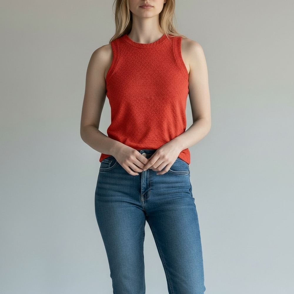 Maeve Knit Tank Top Womens XS Orange Red Textured Sleeveless Top Casual Summer